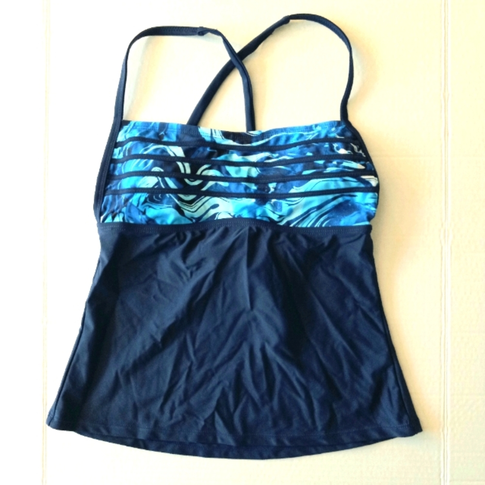 Tankini top blue size Small with criss cross back straps